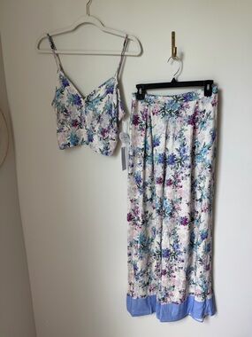 Viral Sienna sky purple Floral crop top wide leg pant Two-Piece set